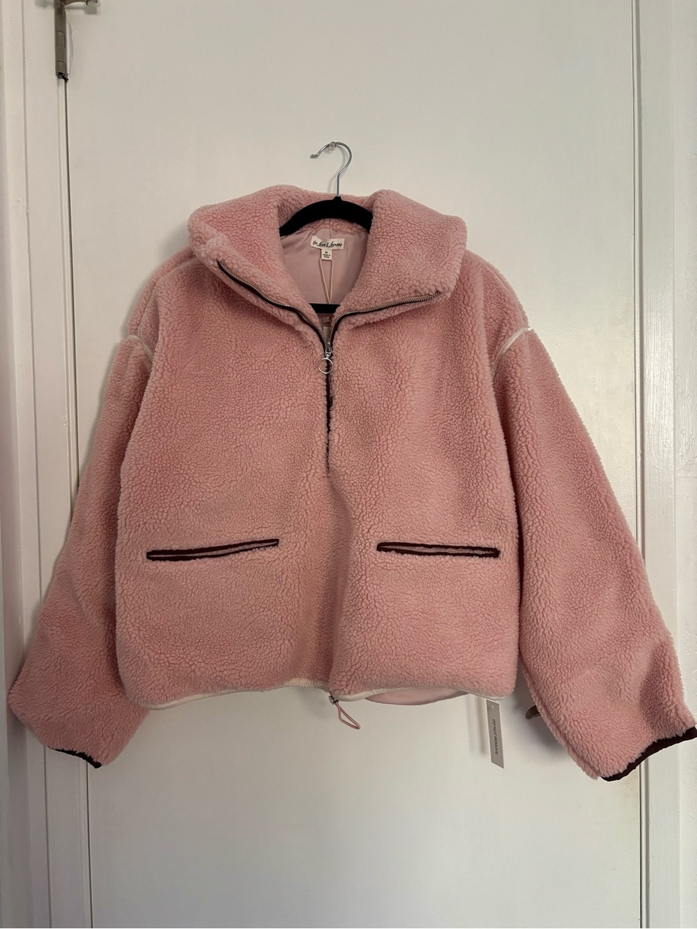 For Love & Lemons Blush Pink Teddy Half‑Zip Jacket